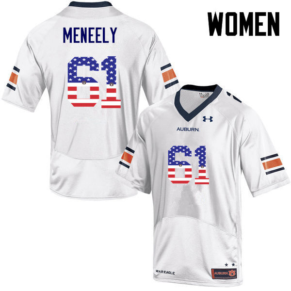 Women #61 Ryan Meneely Auburn Tigers USA Flag Fashion College Football Jerseys-White